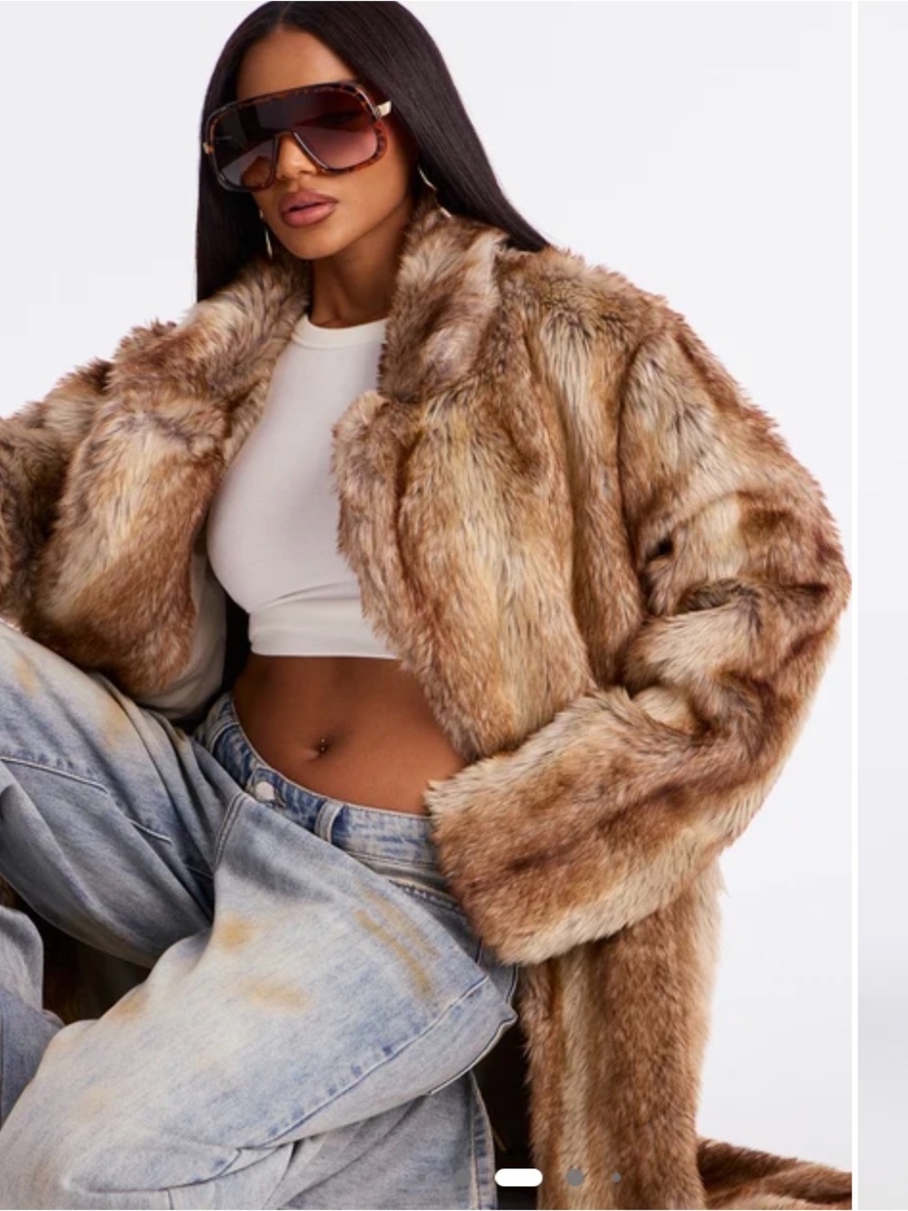 Fashion Nova breezy nights Women's Faux Fur Coat in Brown Multi-Tone